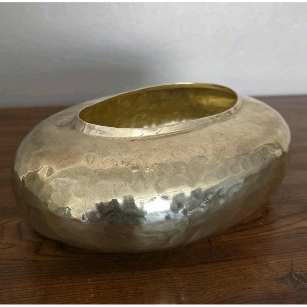 Vintage Hammered Solid Brass Pot Planter Made in India 11